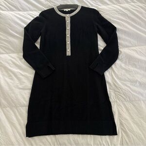 Chic Black Long Sleeve Dress with Gray Trim